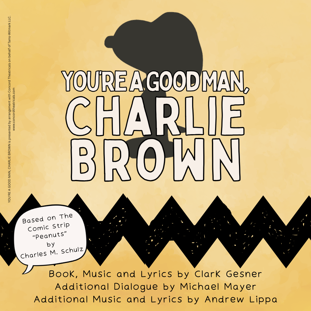 Poster for You’re a Good Man, Charlie Brown featuring Snoopy’s silhouette and the iconic zigzag stripe design associated with the Peanuts comic strip.