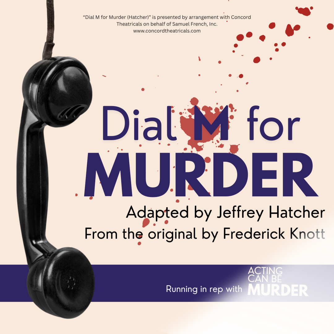 Poster for Dial M for Murder showing a vintage black telephone receiver with red splatters, suggesting suspense and danger.