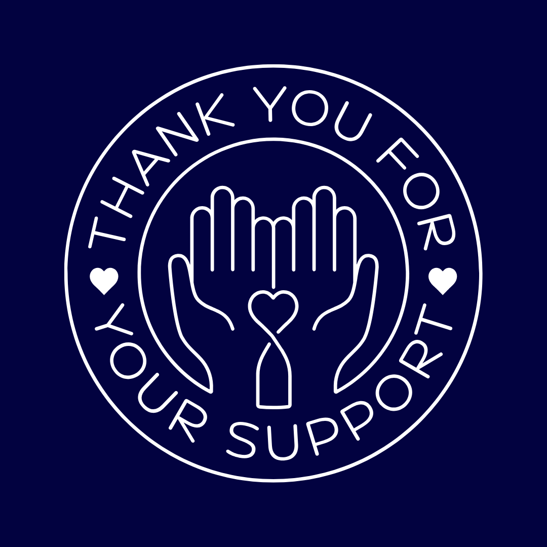 Thank you for your support. Helping hands icon.