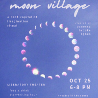 Moon Village image. Phases of the moon and a purple background. Romantic and contemporary vibe.